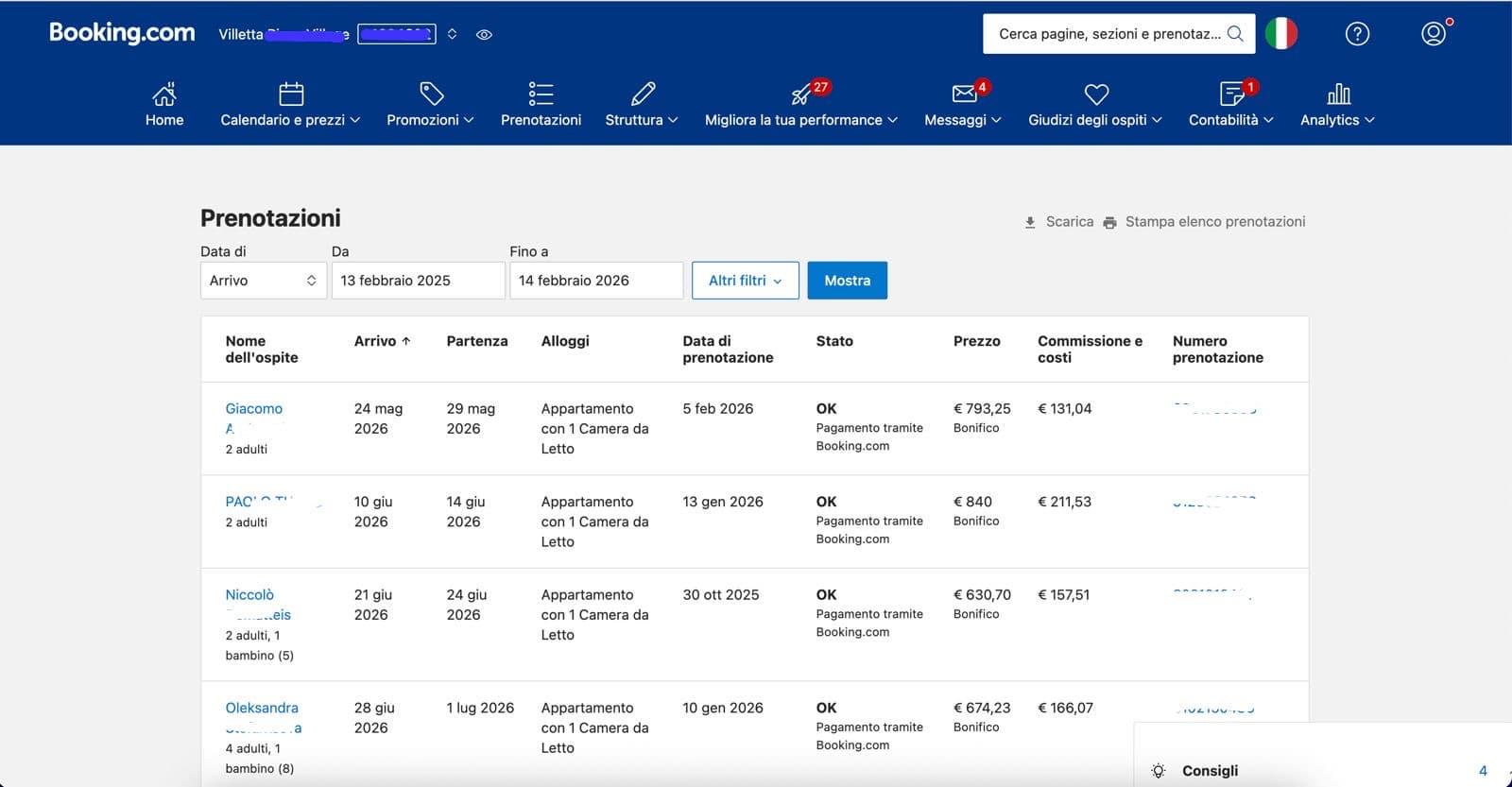 Prenotazione studente 1 su Booking