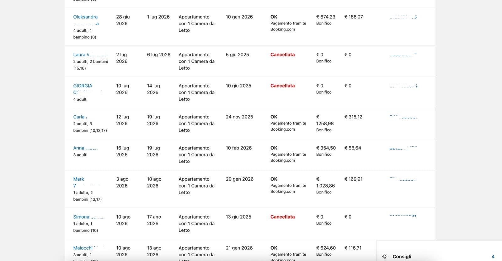 Prenotazione studente 4 su Booking